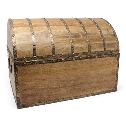 Nautical Cove Antique Finish Wood Treasure Chest with Decorative Rivets and Reinforcing Iron Strips with Lock and Skeleton Keys (Light Antique, X-Large 16x12x12) - Wooden Keepsake Box, Storage Chest