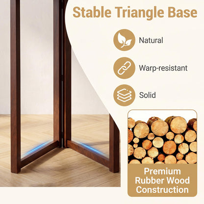 COSTWAY 31.5" Foldable Triangular Dining Table for 2-3, Small Kitchen Table with Walnut Wooden Top, Rubber Wood Legs, Space-Saving Compact Table for Small Apartments & Breakfast Nooks