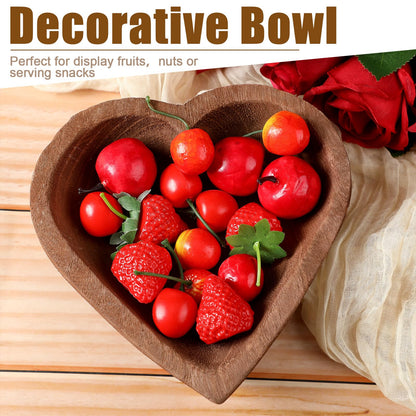 Tioncy 10 Pcs Wooden Dough Bowls - Wood Heart Shaped Hand Carved Paulownia Serving Decorative Bowl Bulk for Home Holding or Making Bread, Fruits, Salad & Candle, 7 Inch