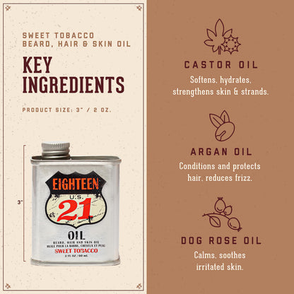 18.21 Man Made Hair, Skin & Beard Oil for Men, 4 Scents - Non-Greasy, Conditioning Balm with Castor Seed, Jojoba, and Argan Oils - Premium Tattoo and Mustache Care Products