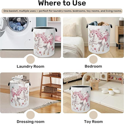 Unicorn Pink Foldable Canvas Laundry Basket