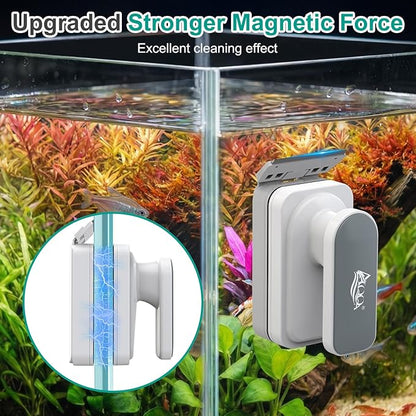 AQQA Aquarium Magnetic Glass Cleaner, Fish Tank Glass Scrubber Algae Scraper Comfortable Grip Handle with Dual Blades, Double Side Magnetic Brush for up to 0.63'' Thick Glass/Acrylic Aquariums (Large)