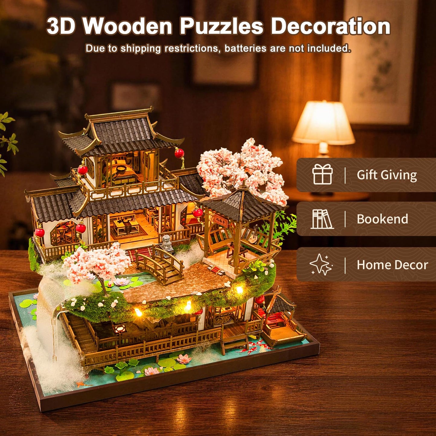 Hallisun DIY Miniature House Kit, Fairyland Tiny 3D Wooden House Making Set for Adults, Dollhouse Bookshelf Decor with Furniture & LED Lights, Christmas Birthday Greenhouse Craft Gift for Friend