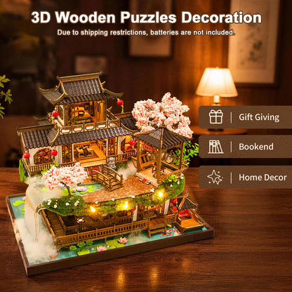 Hallisun DIY Miniature House Kit, Fairyland Tiny 3D Wooden House Making Set for Adults, Dollhouse Bookshelf Decor with Furniture & LED Lights, Christmas Birthday Greenhouse Craft Gift for Friend