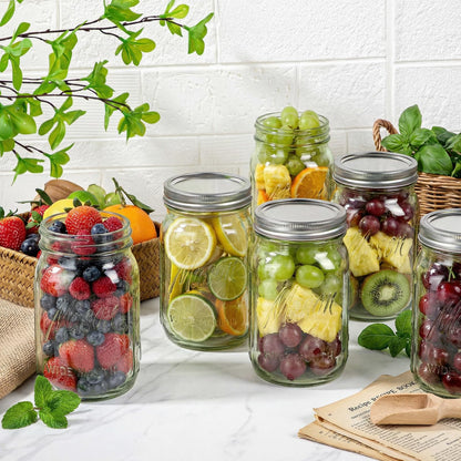 Rubtlamp Green Mason jar 32 oz, 12 Pack Glass Jars - Wide Mouth Mason Jars with Airtight Lids for Pickling, Fermenting, Food Storage&DIY Crafts, Microwave & Dishwasher Safe