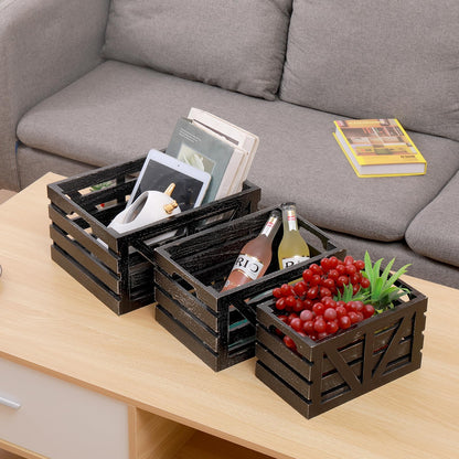 HTAYUXWO Storage Crates Nesting Wooden Boxes 3 Pack,Wood Storage Crates with Handles,Rustic Farmhouse Crates,Wooden Storage Container for Display