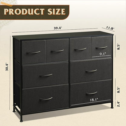 WLIVE Dresser for Bedroom with 8 Drawers, Wide Fabric Dresser for Storage and Organization, Bedroom Dressers, Chest of Drawers for Living Room, Closet, Hallway, Black