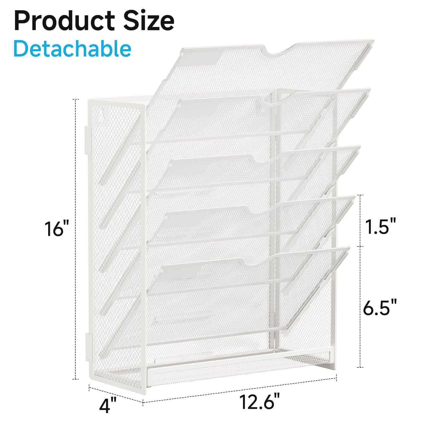 Lavatino 6-Tier Hanging File Organizer, Wall Mount File Holder for Mails Folders Papers Magazine Organization, Vertical Document Organizer for Office Home - (White)