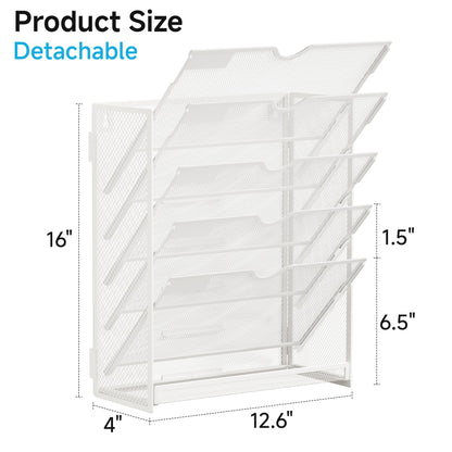 Lavatino 6-Tier Hanging File Organizer, Wall Mount File Holder for Mails Folders Papers Magazine Organization, Vertical Document Organizer for Office Home - (White)