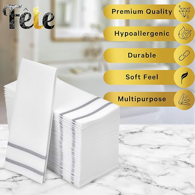 Fete Disposable Hand Towels for Bathroom, Anniversary, and Wedding Napkins for