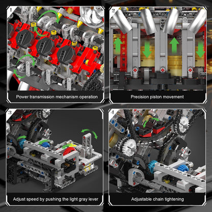 Mould King V8 Engine Building Blocks Sets, V8 Engine Model Kit That Runs, MOC Engineering Model Building Kit with Battery and Motor, 2718 PCS Building Blocks for Adults