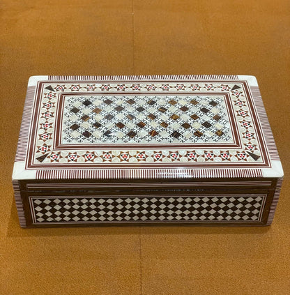 FAMA.store Handmade Egyptian Jewelry Box – Mother of Pearl Inlay – Decorative Wooden Trinket Box for Women Oriental Keepsake Storage Organizer (8 X 5 x 2.2 inch M13)