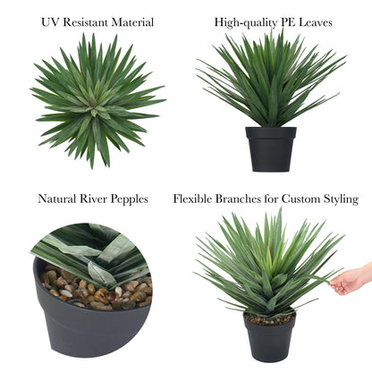 Triferal 22 Inches Artificial Agave Plant for Indoor & Outdoor - Large Fake Agave Plant in Black Pot with Real Stone Pebbles, Modern Home Office Decor, 105 Leaves