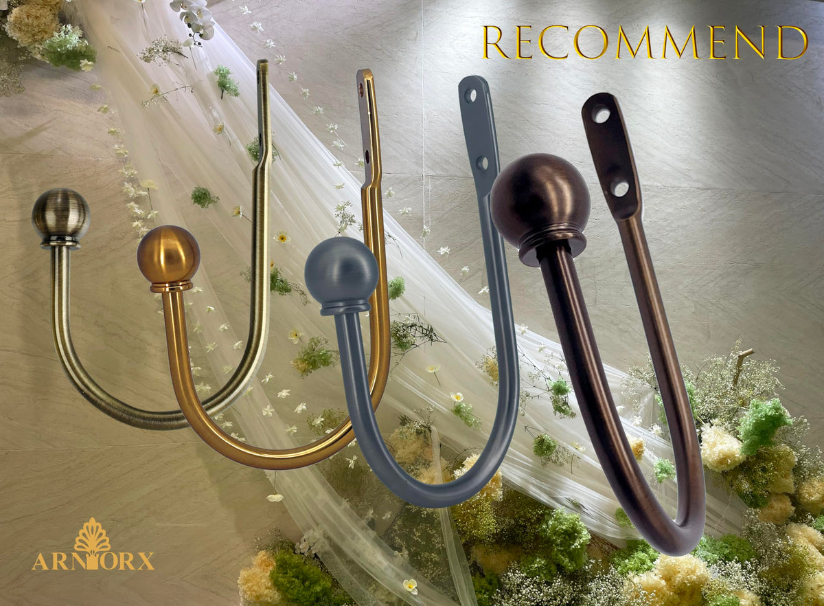 ARNORX Curtain Holdbacks, Hooks, 2 PCS，Solid Steel Hooks, Decorative French Ball End, Curtain Drapery Holdbacks, Wall Mounted, Curtain Tiebacks, Antique Bronze