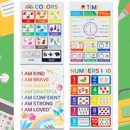 Educational Posters for Elementary Preschool Kindergarten Classroom Learning, Preschool Learning Posters for ABC Alphabet, Time, Number, Months,Colors, Weather, Animals, More, 16.5x11 Inch (12P Style B)