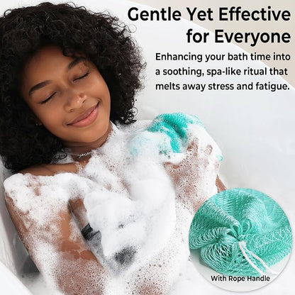 Authentic African Net Sponge 2 Pieces - Back Scrubber for Body - Seawave & Lilac Exfoliating Washcloth with Knots for Shower - Shower Exfoliator for Women Self Care Body Loofah Bath Essentials