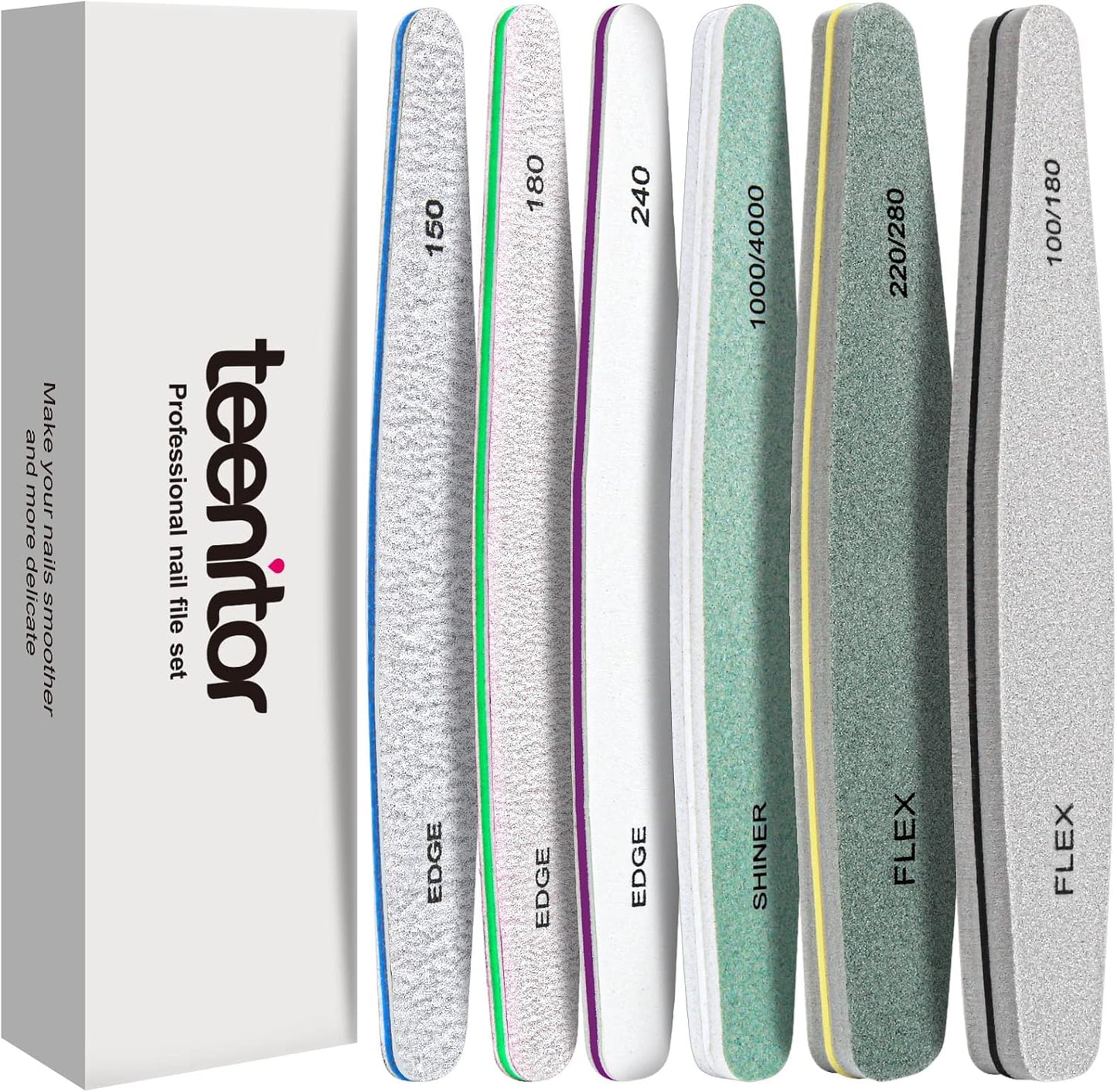 Teenitor Nail File Nail Buffer, 6 pcs Nail Files and Buffers for Natural Nails, Emery Boards for Nails, Nail Buffer and Shine Kit Nail Filer, Nail Buffer Block 100/180 Grit Nail Files Fingernail Files