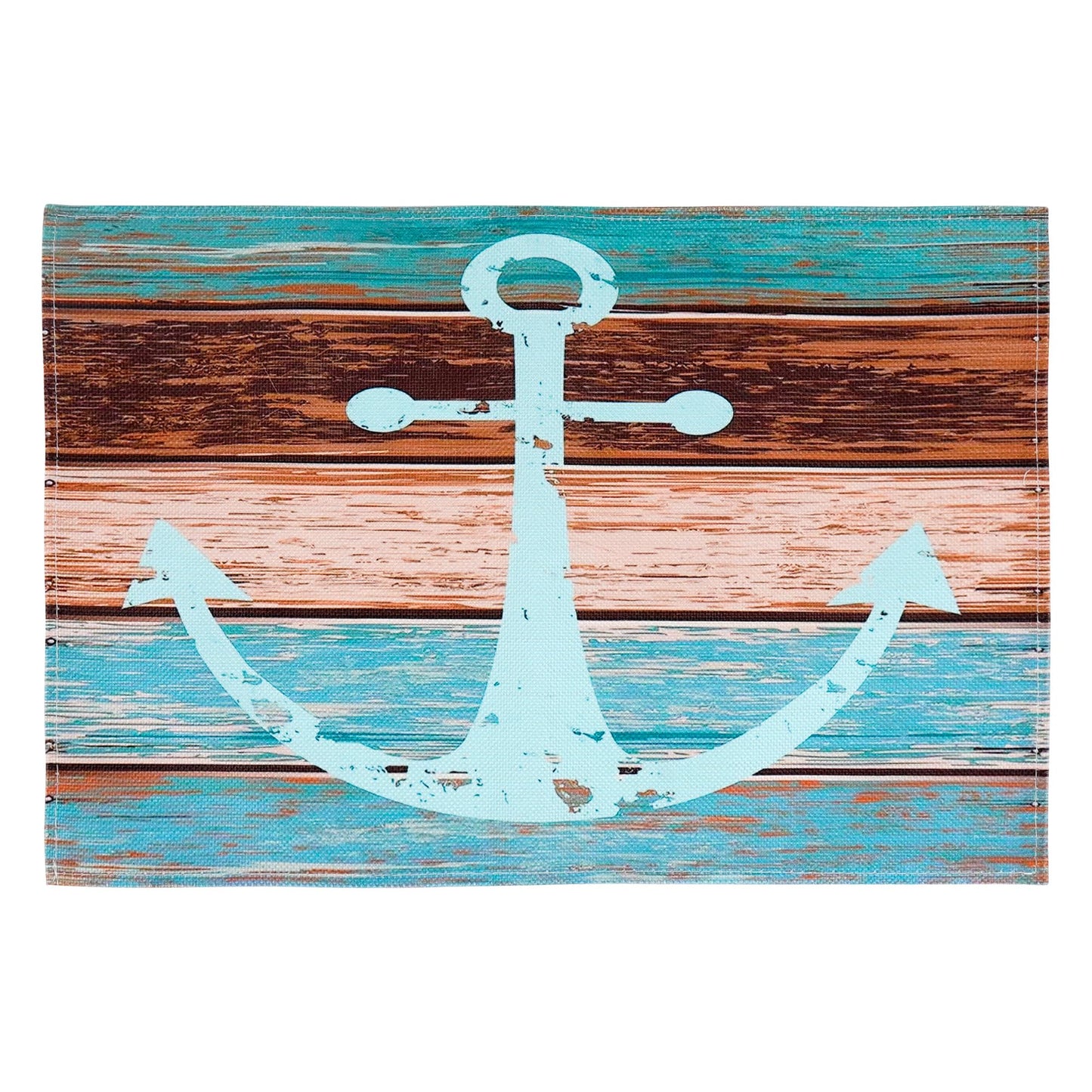 BUNCHBRAVO Nautical Placemats Set of 6 – Ship Anchor Print, Rustic Wooden Style, Kitchen Dining Table Mats for Beach Homes, Farmhouses, Lakehouses