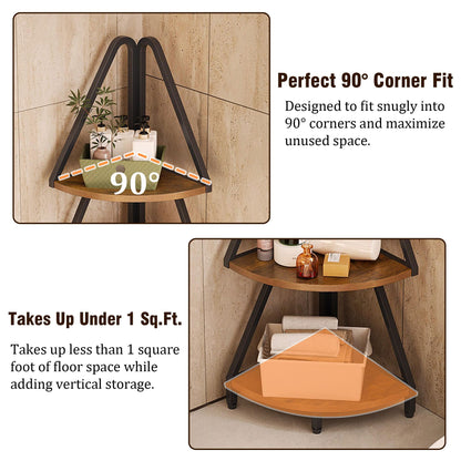 Espelism 4-Tier Corner Shelf Stand, 53.1” Tall Industrial Standing Display Shelf Storage Rack,Narrow Plant Stand,Tree Design Corner Bookshelf for Living Room, Bedroom, Office (Brown, 4-Tier)