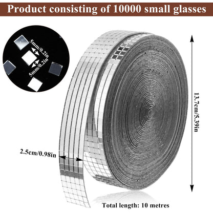 10000 Pcs Disco Ball Mirror Tiles Self Adhesive 5 x 5 mm Small Square Mirror Mosaic Tiles Disco Ball Tapes Stickers for Crafts DIY Party Decoration