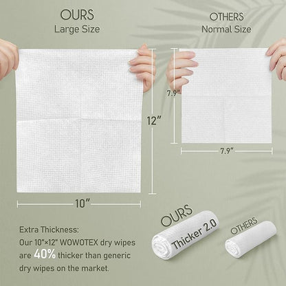 THICKER Dry Wipes 50 Count Disposable Face Towels 10x12" | Ultra Soft