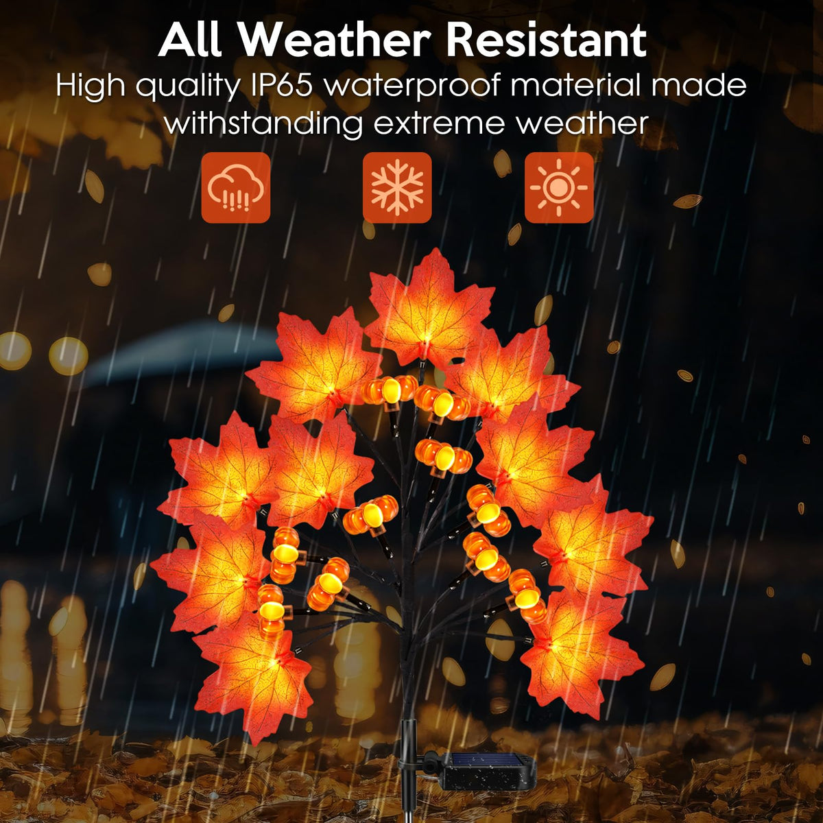 ReyeeInc Fall Solar Lights Outdoor, Solar Powered Fall Stake Lights with 20 Maple Leaf and 20 Pumpkin for Yard, Patio, Lawn, Garden, House, Home Outside Thanksgiving Harvest Decorations(2 Pack)