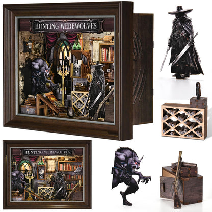 ETKVR Book Nook Kit, Picture Frame Booknook, Wall Mounted Miniature Dollhouse Kit, DIY 3D Wooden Puzzle for Home Bookshelf Decoration - Witcher Hunting Werewolves