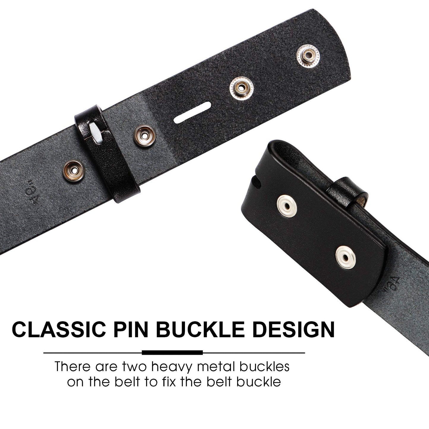HJones Western Belts for Men without Buckle, Cowboy Belt Buckles for Men, 1.5" Wide Genuine Leather Belt without Buckle for Wedding Bussiness(Black, 38 inch)