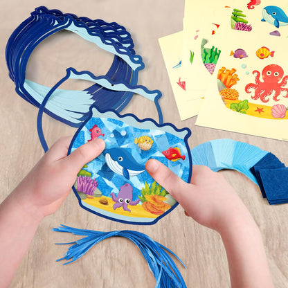 Supervitae 24 Sets Fishbowl Paper Crafts Kits Summer Crafts Sun Catchers Art Kits DIY Fish Tissue Paper Sign Make an Ocean Animals Worlds Stickers Scene for Window Activities Game Party Decor