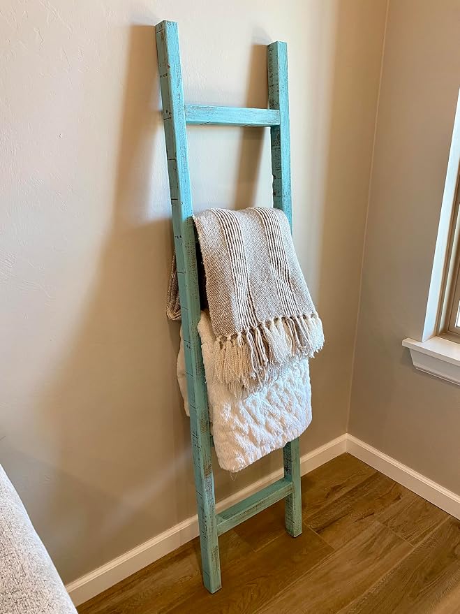 BARNWOODUSA Rustic Farmhouse Decorative Ladder - Our 6 ft Ladder can be Mounted Horizontally or Vertically and is Crafted from Upcycled Wood No Assembly Required Robins Egg Blue
