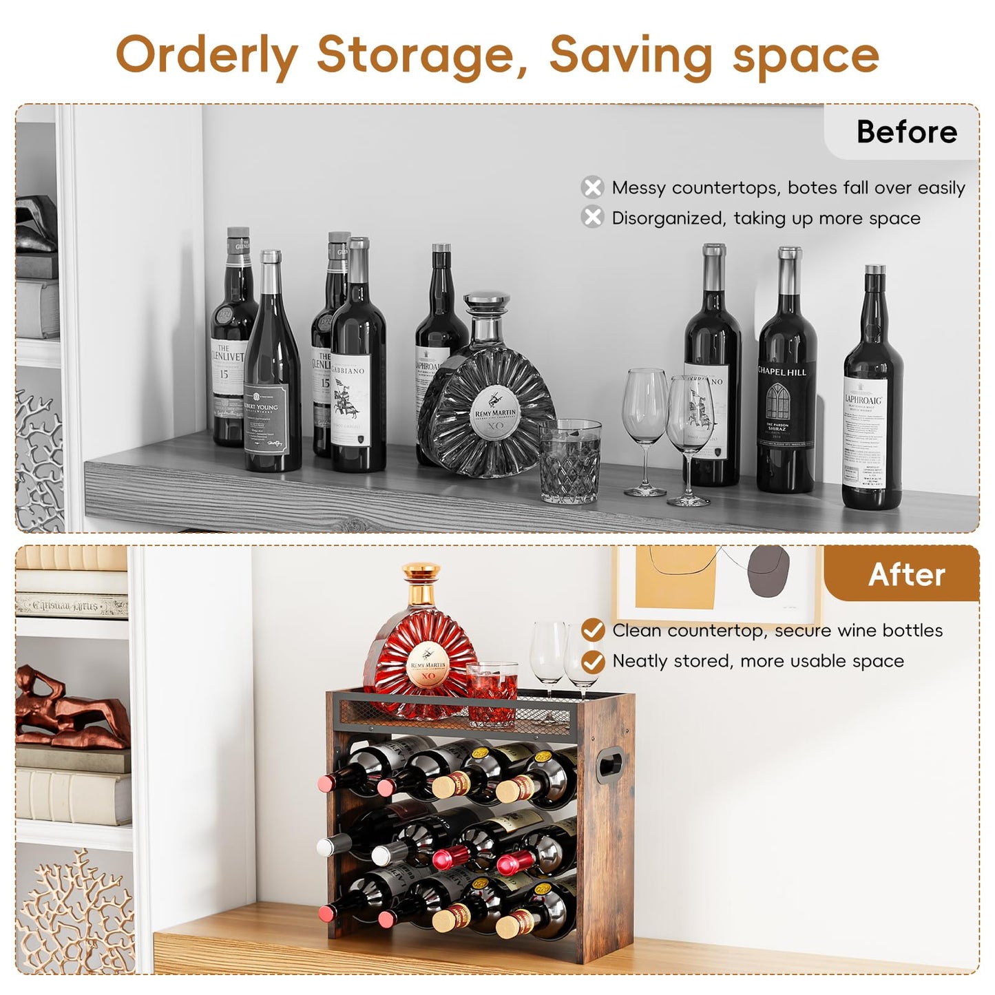 KLM 3-Tier Wine Rack, can Hold 12 Bottles.Suitable for Home Kitchens, Restaurants, Food Pantries, cabinets, and Bars.