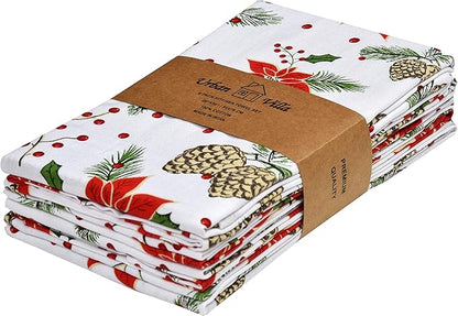 Urban Villa Christmas Kitchen Towels Pine Cone Print Multi Color, 100% Cotton