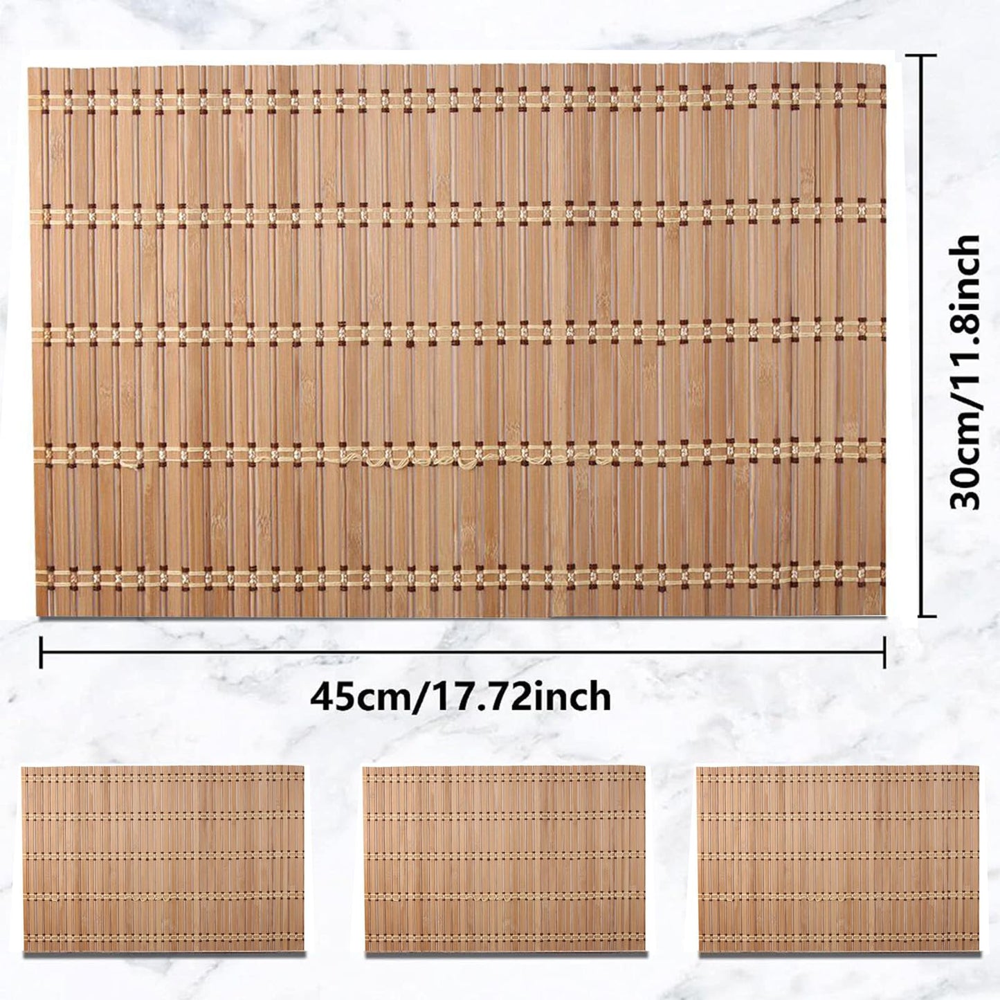couponhub Pack of 4 Natural Bamboo Placemat, Wooden Square Placemats, Suitable for Non-Slip and Bamboo Table Placemats in Restaurants and Kitchen