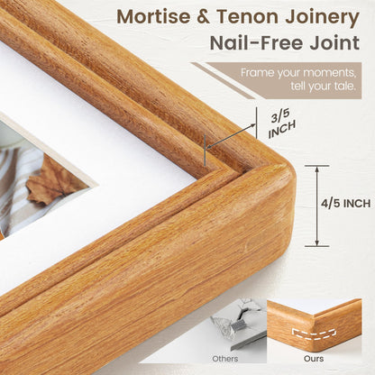 8x10 Picture Frame, USA-Sourced Natural Solid Teak Wood Photo Collage Frame with HD Tempered Glass, Rounded Corner 8 x 10 Wooden Frame Matted to 5x7, Gallery Wall Frames for Wall or Tabletop Display