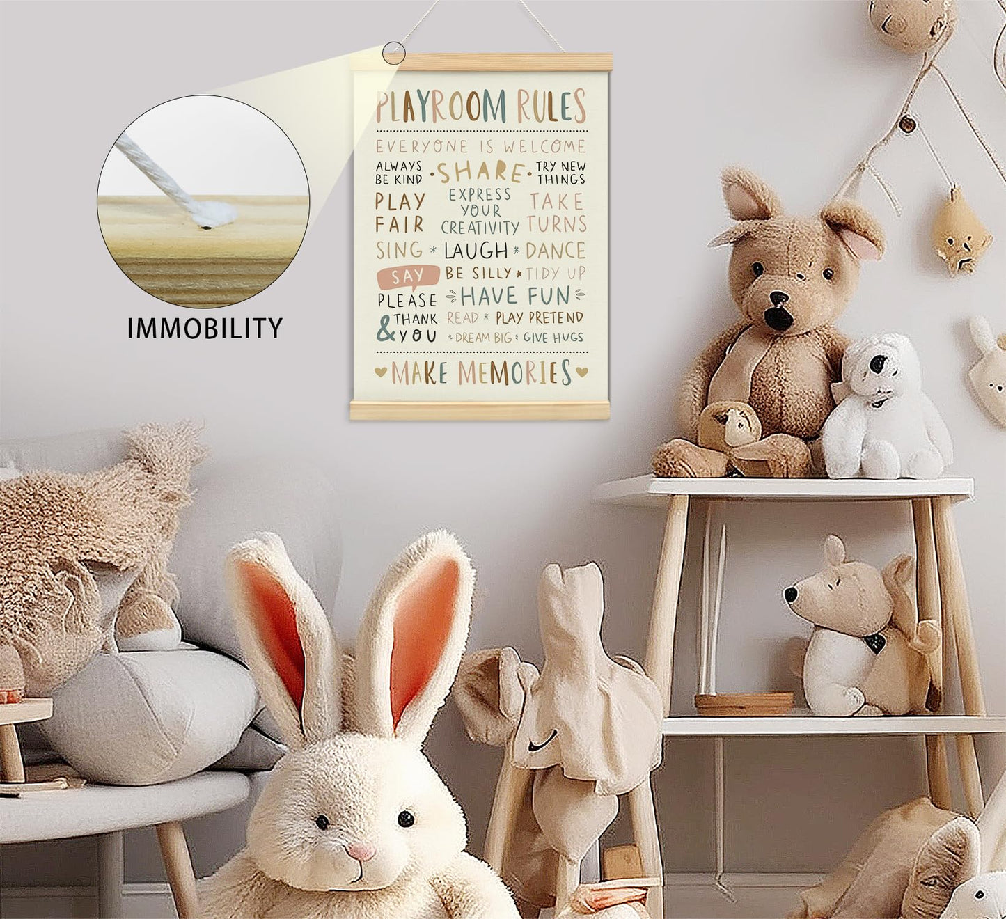 foedor Playroom Rules Decor, Kids Play room Wall Decor Sign Poster Hanger Frame,Playroom Essentials, Decor for Kids Home School Toddler Play room, 12x16 Inch