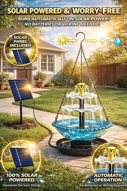 Solar Cascade Hanging Bird Bath Fountain, 2026 New Outdoor Hanging Bird Bath with Solar Fountain, Large Humming Birds Baths Fountains, with Solars Pump & Glass Bowl, for Outdoor, Gardens (#5)