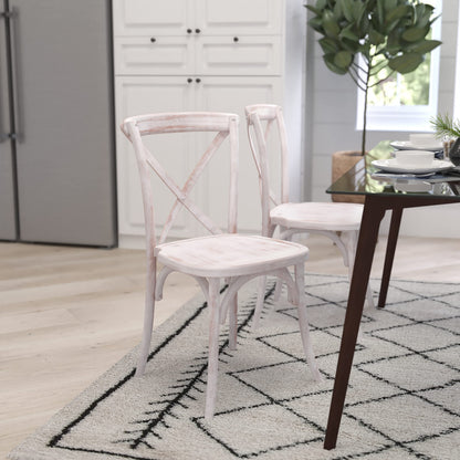 Merrick Lane Bardstown X-Back Bistro Style Wooden Dining Chair for Kitchens and Dining Rooms, High-Back Wood Stackable Kitchen Chair, Lime Wash