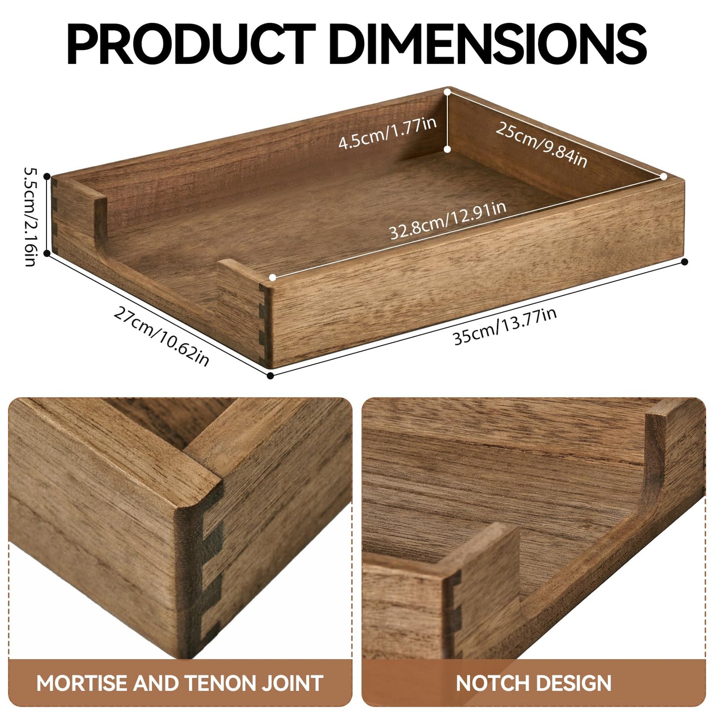 KIRIGEN Wood Letter Tray, Single-Tier Front-Load Desktop Paper Organizer, Brown Wooden Document Tray for Letter and A4 Paper, File Folder, Mail, Home Office Desk, 13.77 x 10.62 x 2.16 Inch, TP-DBR