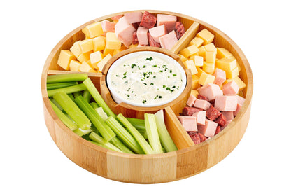Strova Chip and Dip Serving Bowl – Wooden Appetizer Platter Set with Dip Cup for Salsa, Guacamole, Nacho, Vegetables, Taco Chip, Snacks and More – 12 Inch Diameter. Perfect for the BIG GAMES !