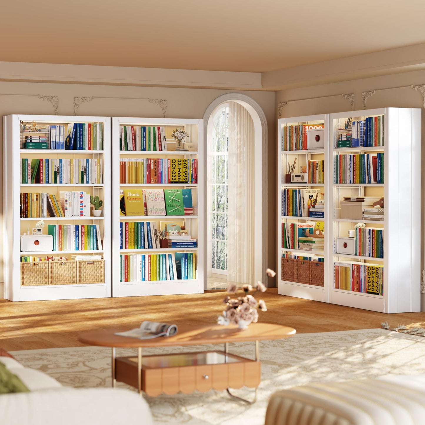 OpolQif Bookshelf, 71" H Tall White Bookcase, 5-Tier Bookcase Metal Sturdy Bookshelf with Adjustable Shelves,Heavy Duty Book Cases for Living Room, Library, School, Study, Home Office