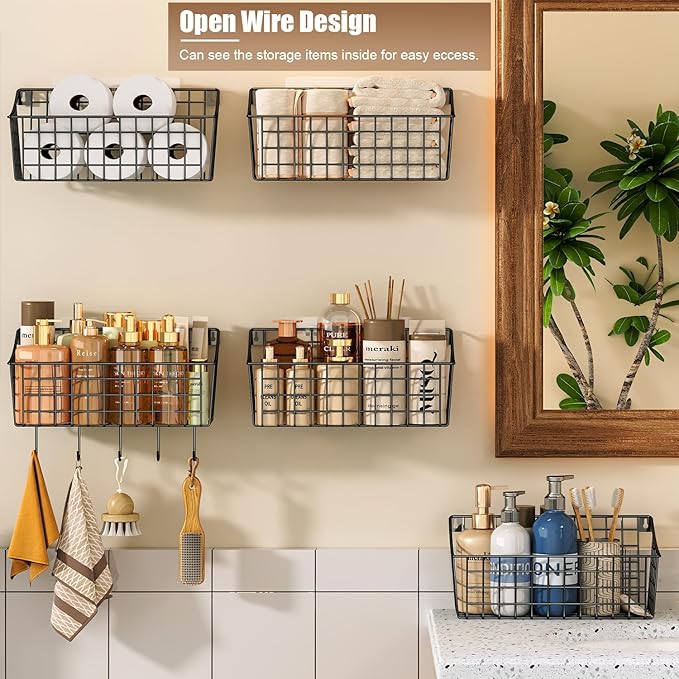2 Pack Wall Hanging Baskets for Organizing, Large Metal Wire Basket