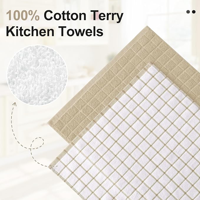 Homaxy Premium Cotton Kitchen Towels 16"x 28", Large Natural Ring Spun 390 GSM