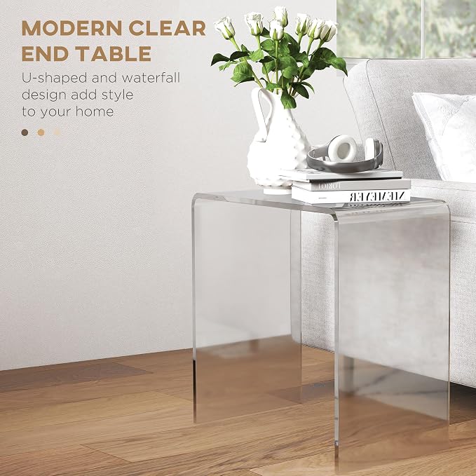HOMCOM 21" Long Rectangle All Acrylic 12mm Thick Waterfall Coffee Table, Clear