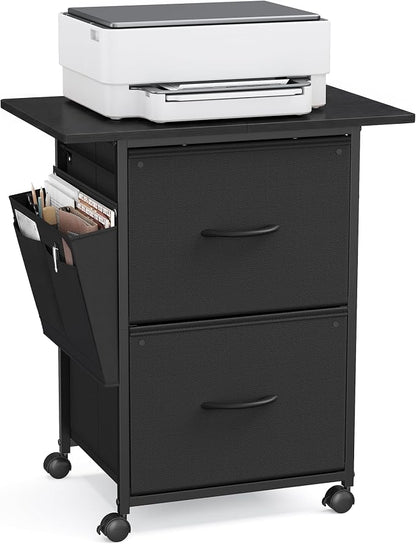 VASAGLE 2-Drawer File Cabinet, Mobile Printer Stand with Storage, Filing Cabinet for A4 Letter Size, Side Pockets, 23.6 x 15.7 x 26.8 Inch, Ink Black, Bellah Collection UOFC202BC01
