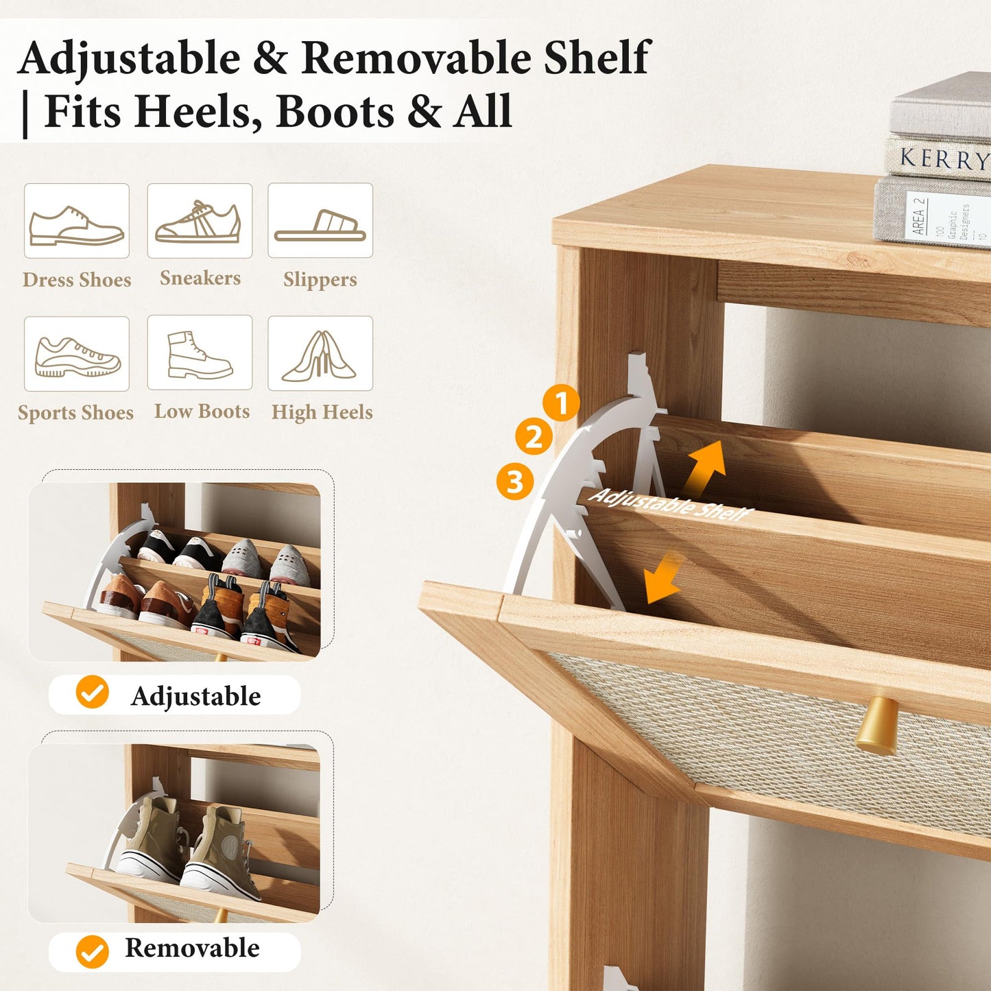 Nicetree Shoe Storage Cabinet for Entryway,Flip Drawers Adjustable Shelves,Shoe Organizer