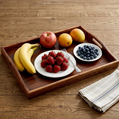 1Pack Walnut Tray, 15.7inch Nature Walnut Wooden Serving Tray with Handles Rectangle Coffee Table Trays for Living Room, Wood Trays for Ottoman Wood Food for Coffee, Breakfast, Dinner-40x30cm