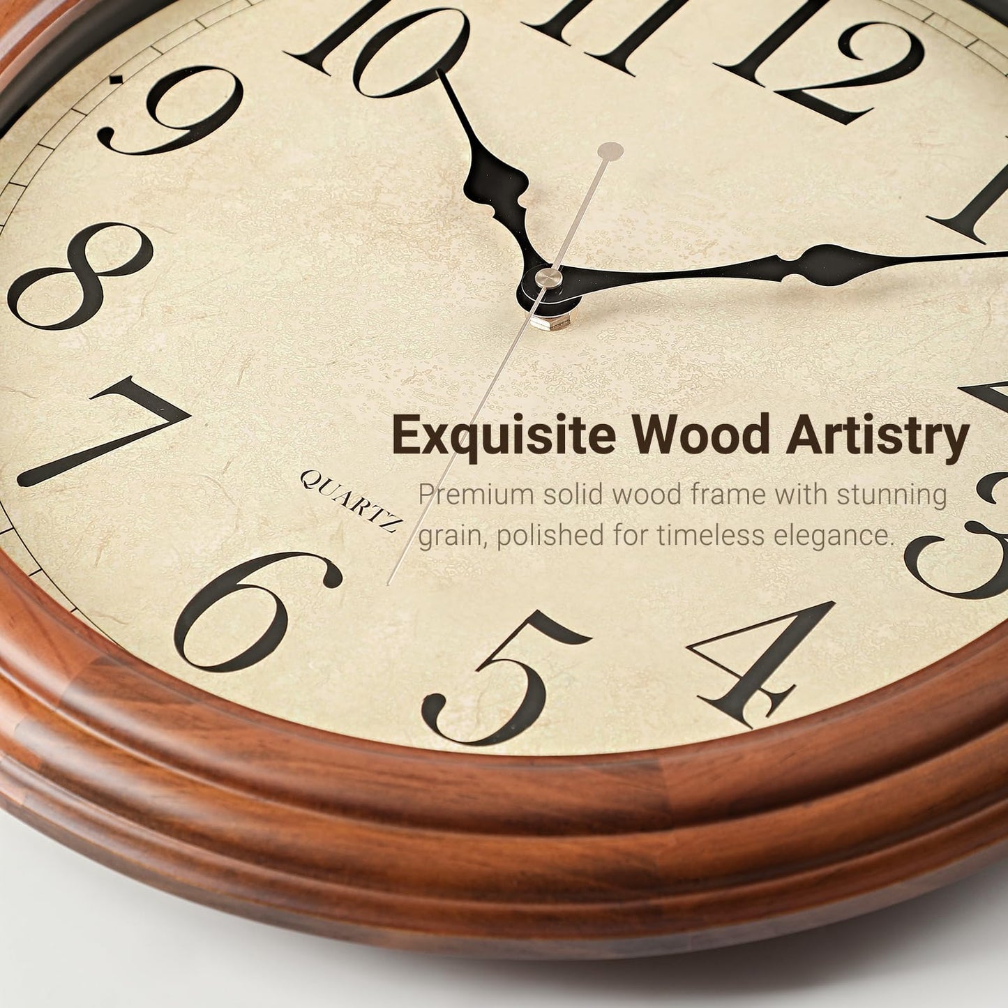 ZELVON amusediy 16-Inch Wood Wall Clock with Large Numbers, Retro Round Brown Clock Wall, Silent Non-Ticking for Living Room, Kitchen Wall Clocks