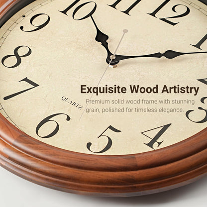 ZELVON amusediy 16-Inch Wood Wall Clock with Large Numbers, Retro Round Brown Clock Wall, Silent Non-Ticking for Living Room, Kitchen Wall Clocks