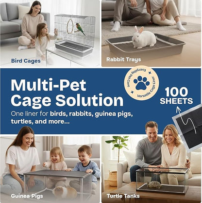 PHOBA Bamboo Charcoal Bird Cage Liners, 18''x24'', 100Sheets, Bamboo Charcoal Odor Control Papers, Super Absorbent Disposable Tray Mats for Parrots, Parakeets, Cockatiels.
