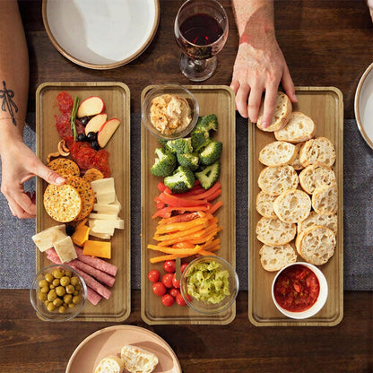 6Pcs Acacia Wooden Serving Tray - Wooden Charcuterie Board - Rectangle Wood Platter for Serving Food, Fruit & Cheese Board Wood Dessert Trays (6, 14"x5.5"x0.6")